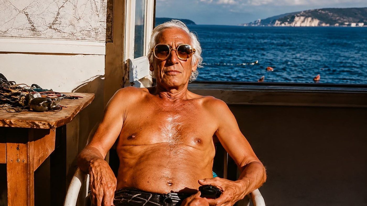 Homem ao sol de frente para o mar